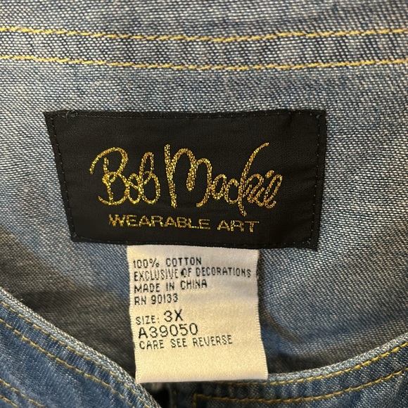 Bob Mackie Women's Embroidered Small Town Long Sleeve Button Up Denim Shirt 3x - Picture 2 of 4